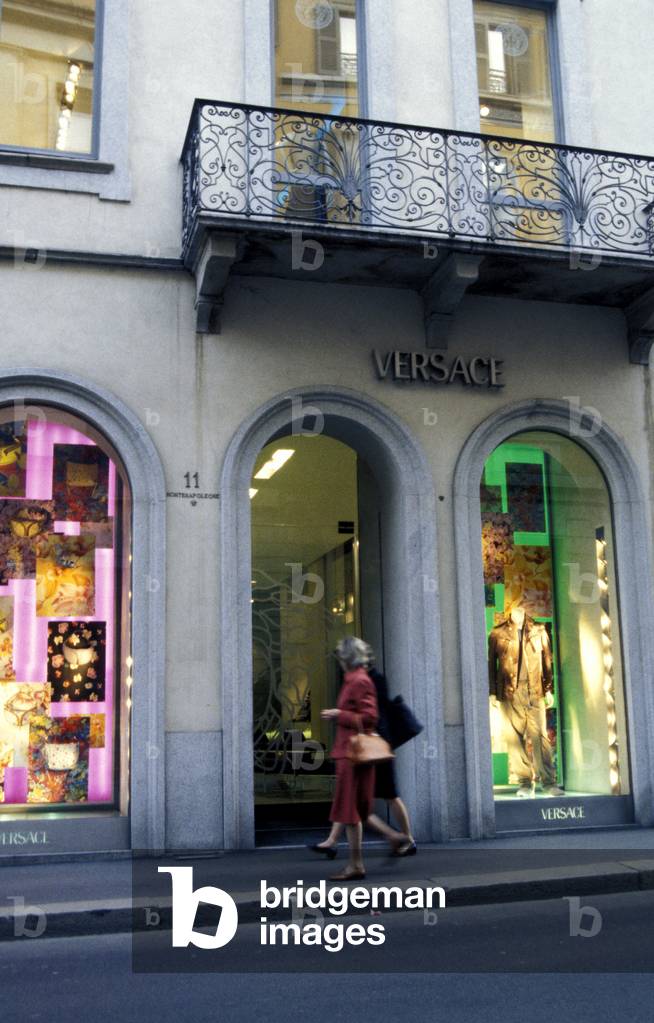 Versace shop, Montenapoleone street, Milan, Lombardy, Italy.