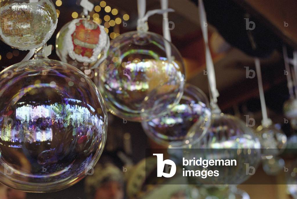 Glass balls during the Christmas market, Bressanone, Alto Adige, Italy