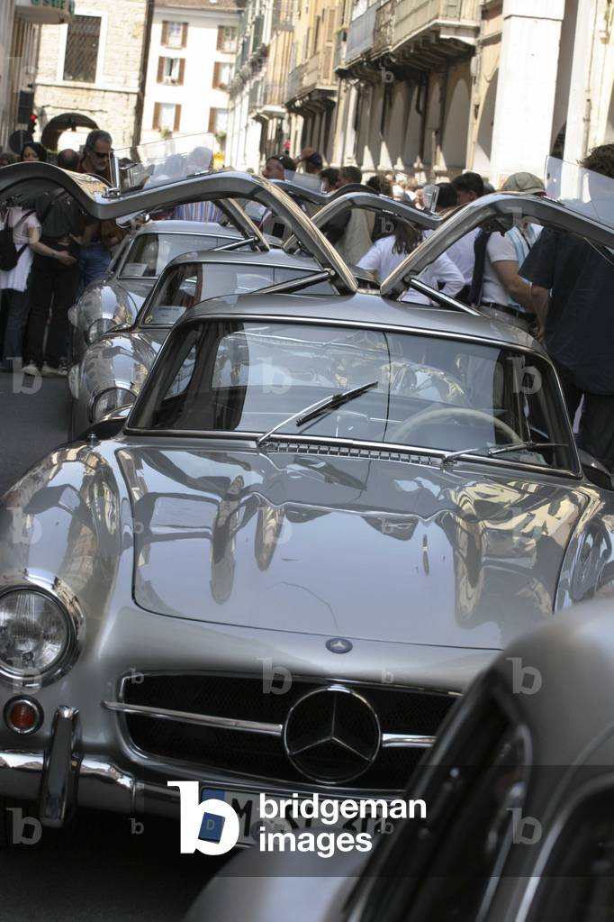 Waiting for technical checks, Mille Miglia historical race, Brescia, Lombardy, Italy
