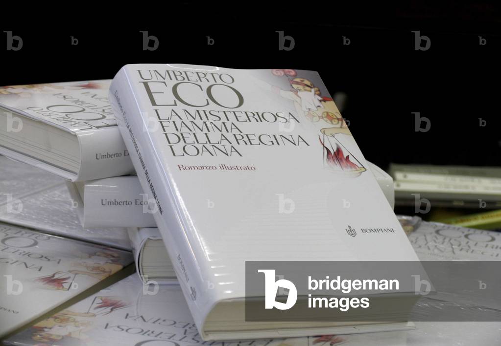 Promotion of the new novel of Umberto Eco, La misteriosa fiamma della regina Loana, Hoepli bookstore, Milan, Lombardy, Italy