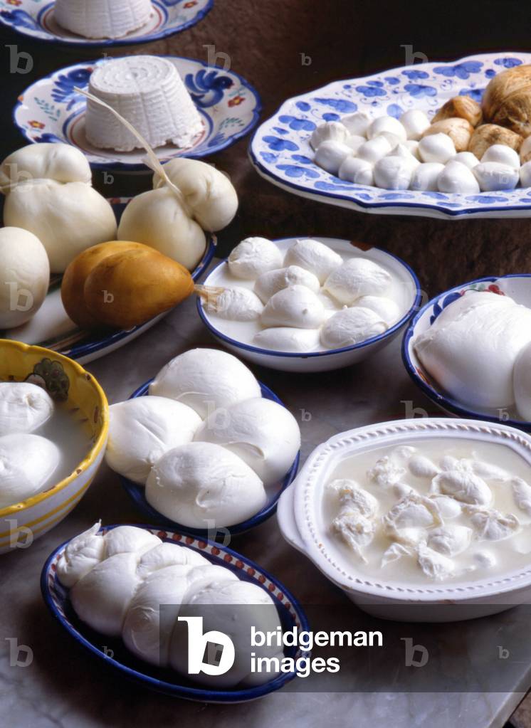 Plates with mozzarella di bufala, Italy