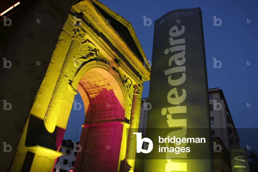 Porta Nuova illuminated for fashion week, Milan, Lombardy, Italy