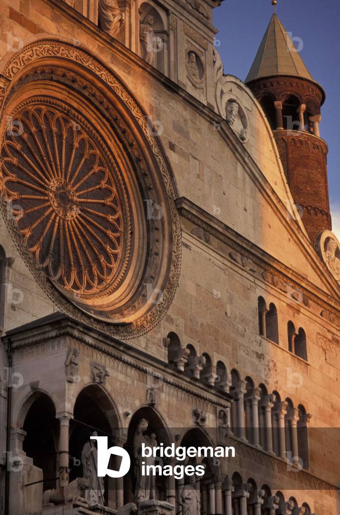 Particular of the rose window, Cathedral, Cremona, Lombardy, Italy
