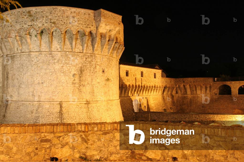 Cittadella castle by night, Sarzana, Ligury, Italy