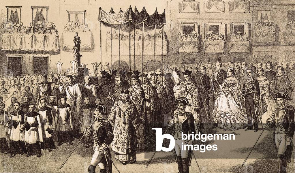 URRABIETA Y ORTIZ, Vicente (1813-1879). Spagna (XIX sec.). I re di Spagna Isabella II e Francesco alla process