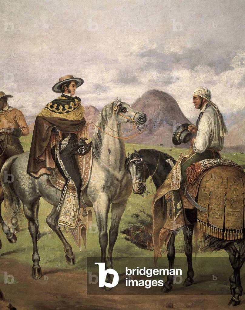 Charros» (cavalieri messicani) vestiti con abiti eleganti. Opera di Mateo Saldana (1875-1951), XX secolo. Cost