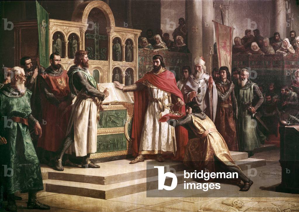 The oath of Santa Gadea, 1072, Burgos - HIRALDEZ DE ACOSTA, Marcos (1830-1896). The Oath of Santa Gadea. 1864.