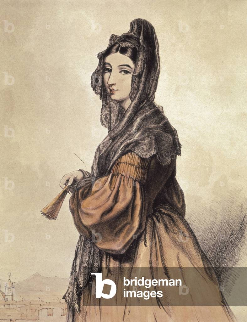"An Yound Lady (19. Jh.). Litographie. SPANIEN. MADRID (AUTONOME GEMEINSCHAFT). Madrid. Museo de Historia "