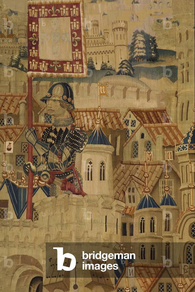 Bild von Wandteppich "Der Fall von Tanger" 1472 von Pasquier Grenier, b/w