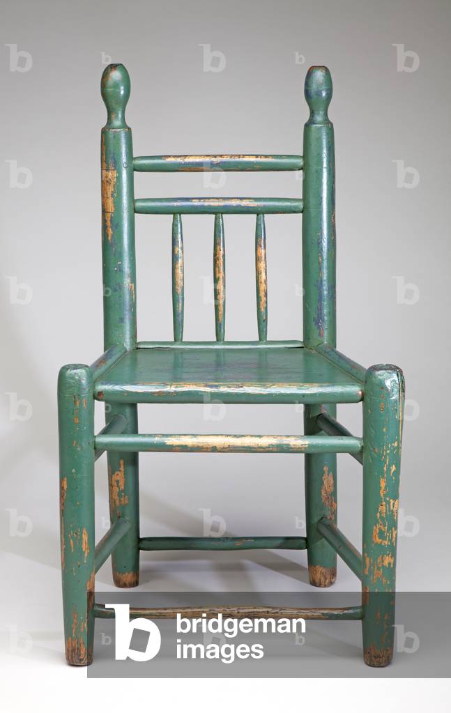 Green-Painted Solid Seat Turner's Chair, 19th century (wood)
