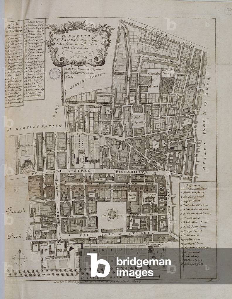 The Parish of St. James's, Westminster, for 'Stow's Survey of London', pub. 1755 (engraving)