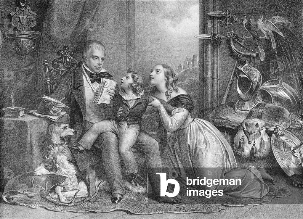 Sir Walter Scott (1771-1832) and his Grandson, John Hugh Lockhart (d.1831) (engraving)