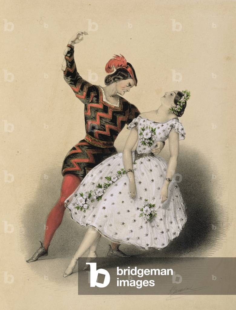 Il celebrato 'Mazurka d'Extase' ballato da M. Perrot e Mlle. Lucile Grahn al Teatro di Sua Maestà (lito)