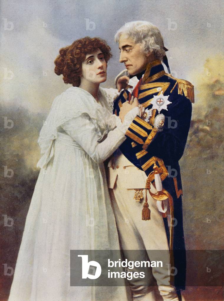 Mr Forbes Robertson and Mrs Patrick Campbell in 'Nelson's Enchantress', from a photograph by W. & D. Downey, 1897 (colour litho)