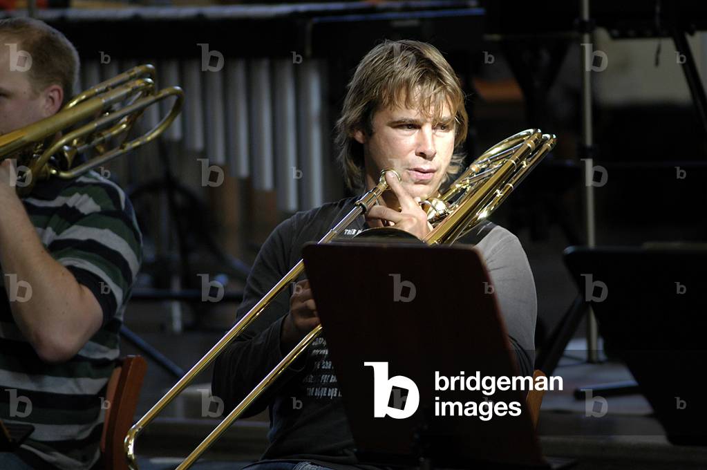 trombonist rehearsing