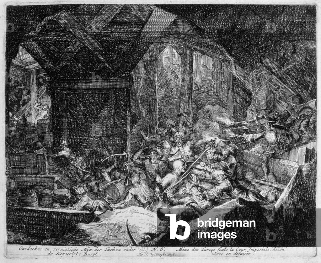 Vienna Print Cycle, Entdeckung und Zerstörung einer türkischen Mine unter dem Kaiserpalast, 1683 (Gravur)