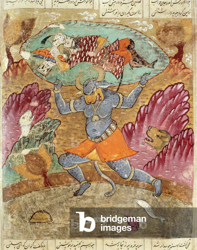 Rostam trasportato da Akwan-Diwa, illustrazione dal 'Shahnama' (Libro dei Re) di Abu'l-Qasim Manur Firdawsi (c