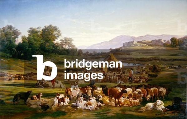 Shepherds with Sheep, 1857 (oil on canvas)