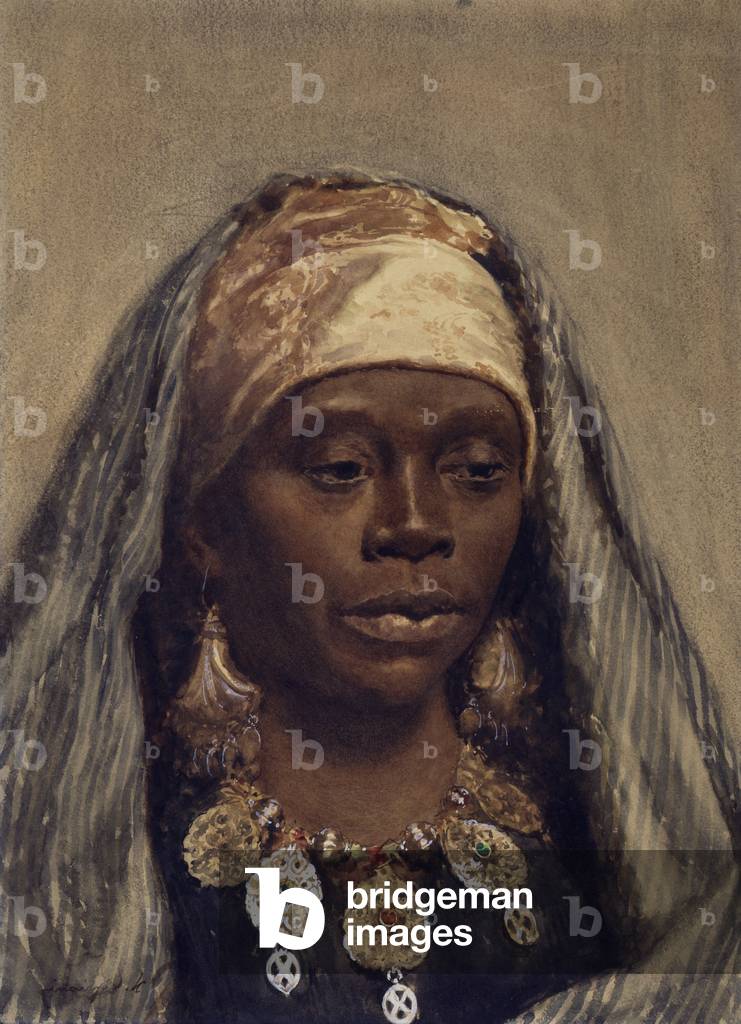 Testa di una donna nordafricana (w/c e matita su carta)