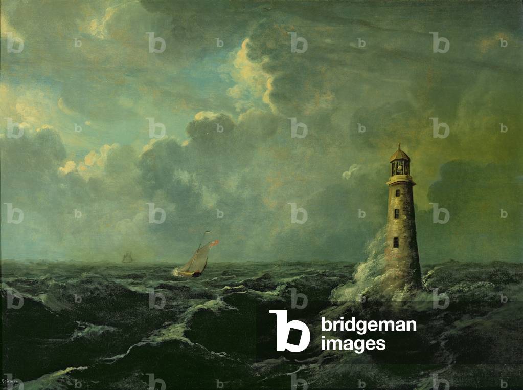 Seelandschaft mit Leuchtturm (Öl an Bord)