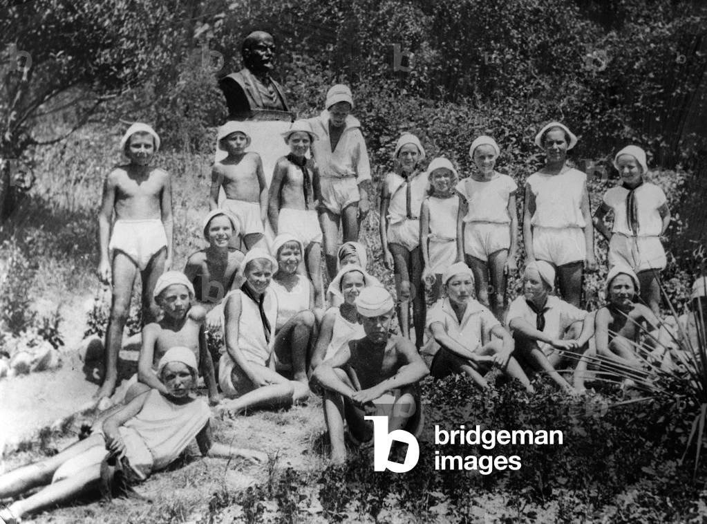 holiday camp for the Pioneers (communist youth for the 7-14 children) in Crimea, here near a statue of Lenin, in the 20's 30's