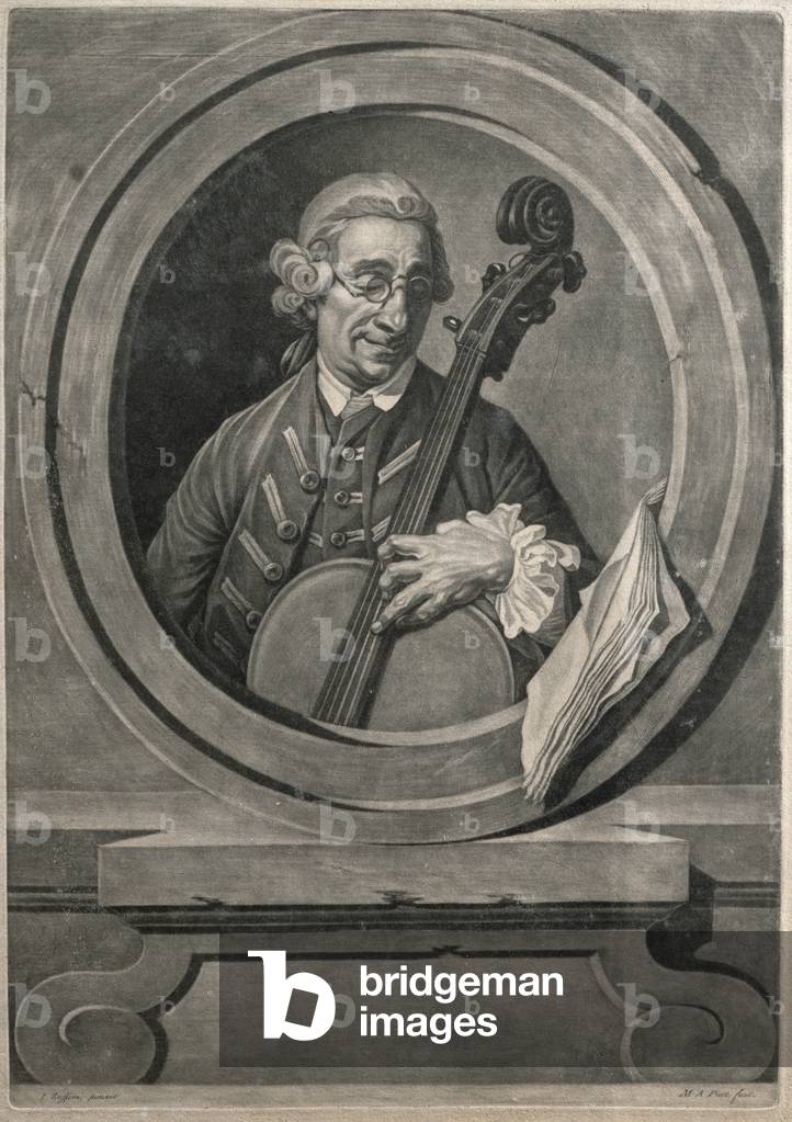 Jacob Cervetto, engraved by M. A. Picot, c.1770 (engraving)