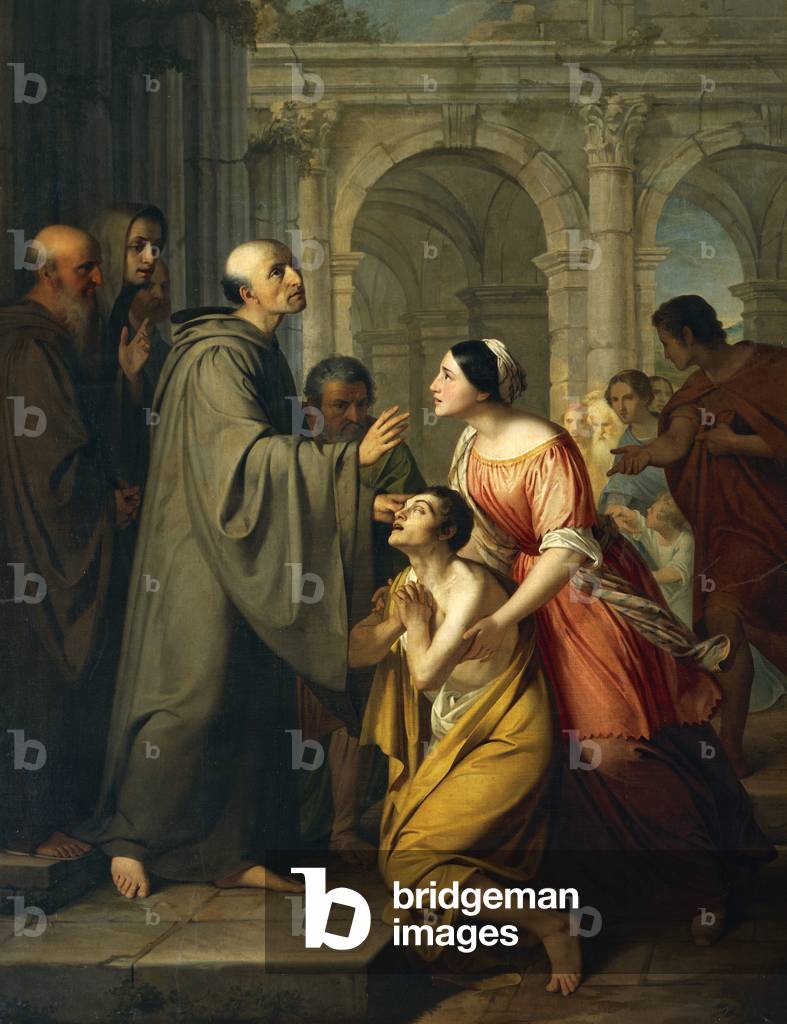 St Mauro Abbot giving sight to young blind man, 1835, by Adeodato Malatesta (1806-91), oil on canvas, 260x167 cm