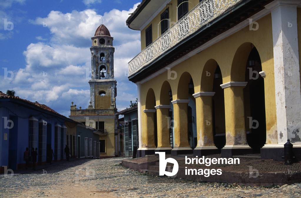 Brunet palace (1740), seat of Romantic museum, with bell tower of former Convent of Saint Francis of Assisi in background, Trinidad (UNESCO World Heritage List, 1988), Cuba