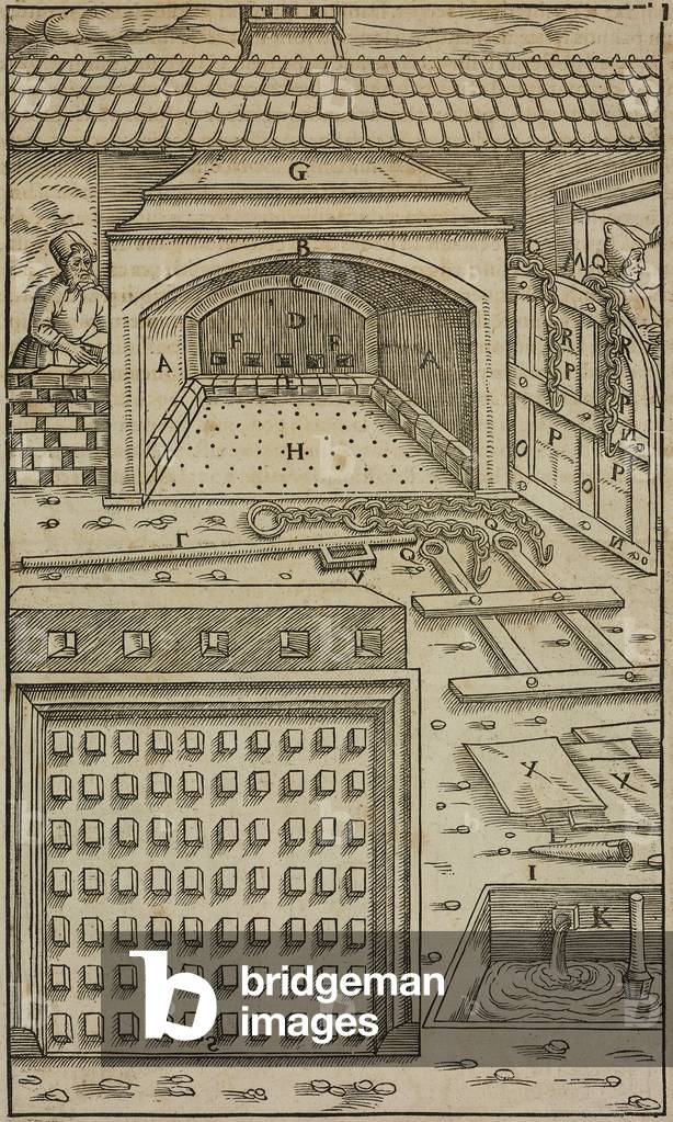 Oven for metalworking, engraving from De Re Metallica (On Nature of Metals), by Georg Agricola, published in Basel in 1561