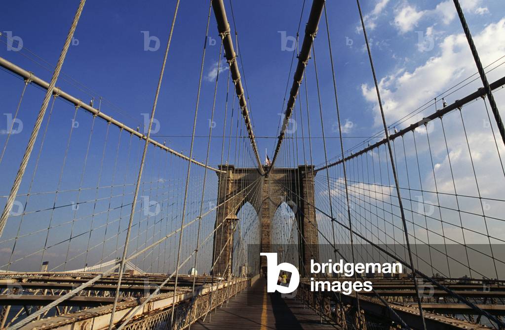 Pedestrian path on Brooklyn Bridge, New York, USA