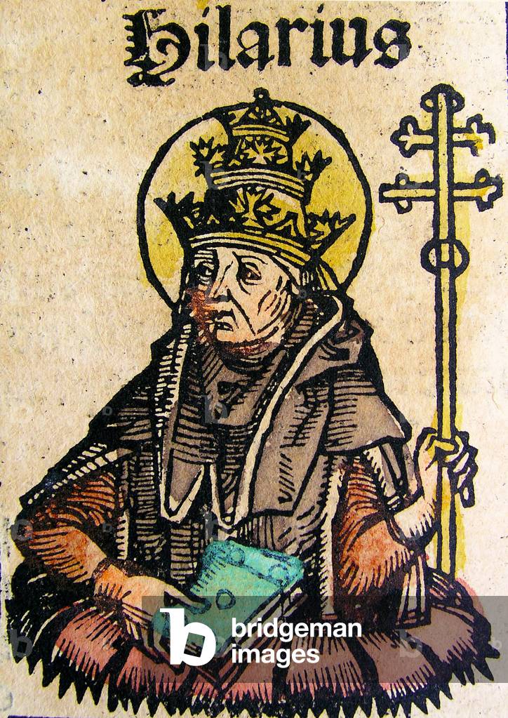 Portrait of Pope Hilarius, published in the Nuremberg Chronicle, 1493 (woodcut)