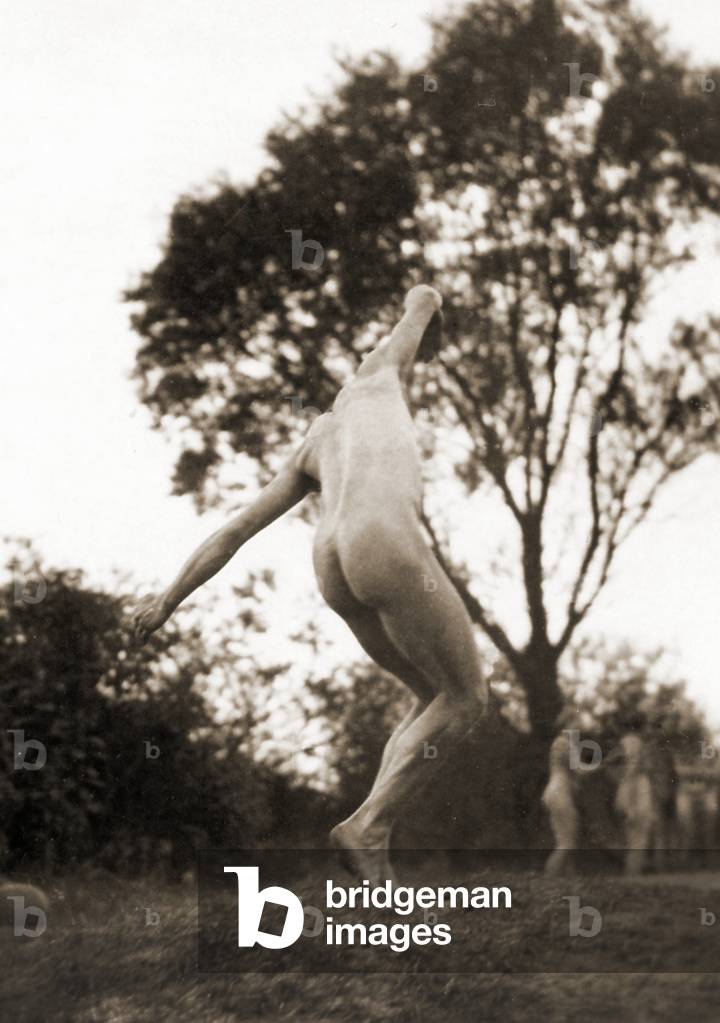 Naturist enjoying fresh air and freedom, Freikörperkultur, c.1930 (b/w photo)
