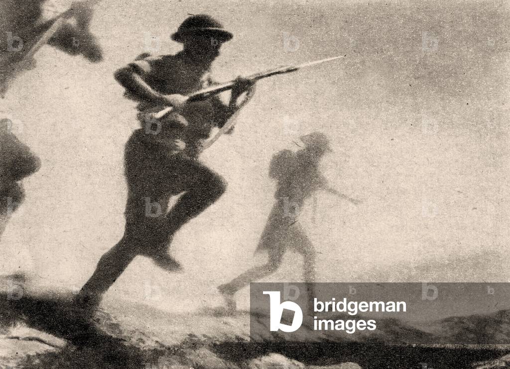Australian Infantry leap through smoke and enemy shell fire, Battle of Egypt, 1942 (photo)