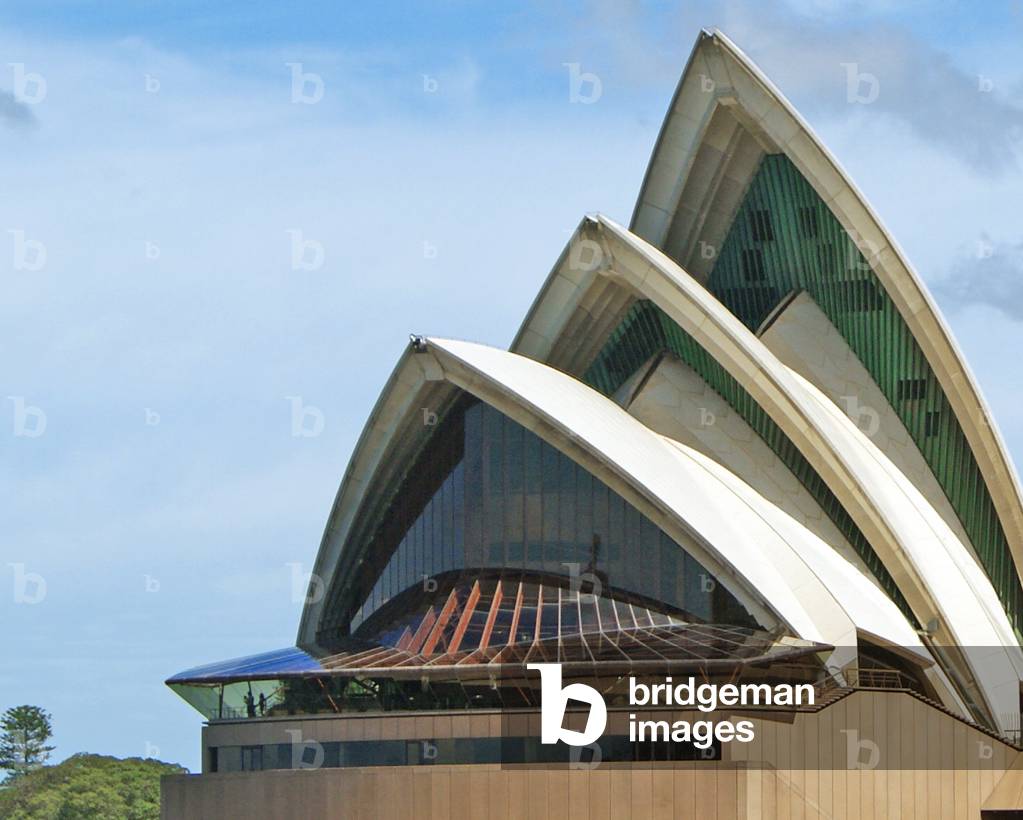 A view of the Sydney Opera House from the harbour, detail of the shells and ribs, Sydney, New South Wales (photo)