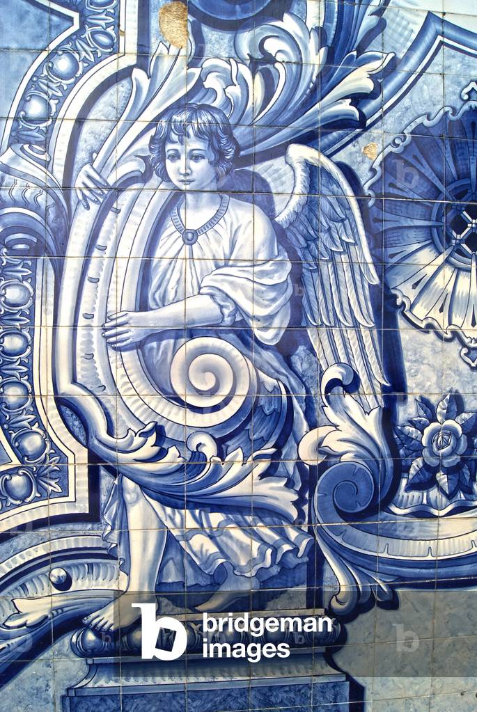 Decorative panel depicting an angel,  Lamego, Portugal. 1738 (ceramic tiles)