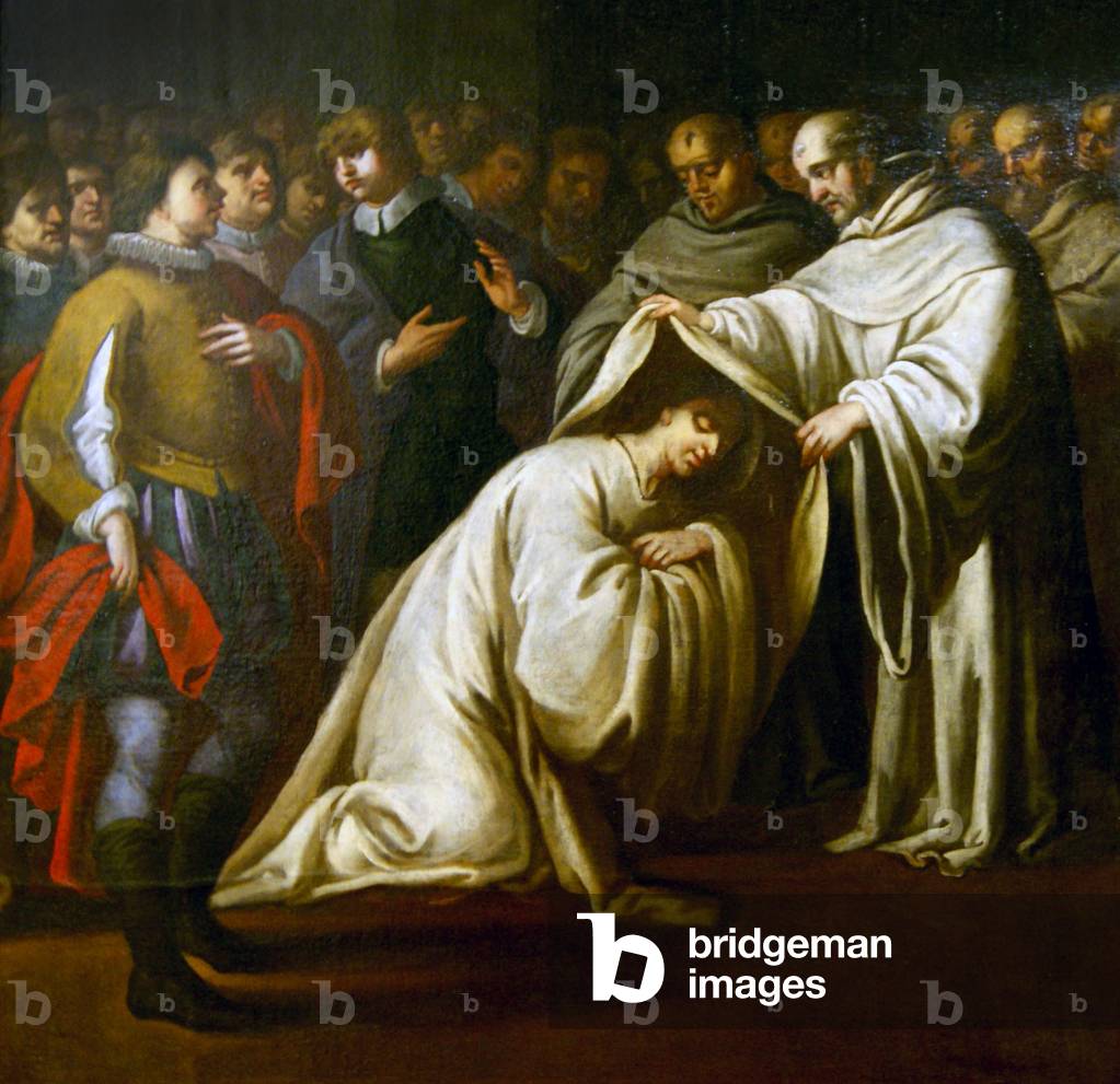 St Bernard of Clairvaux covering a man with robes. (oil on Canvas)
