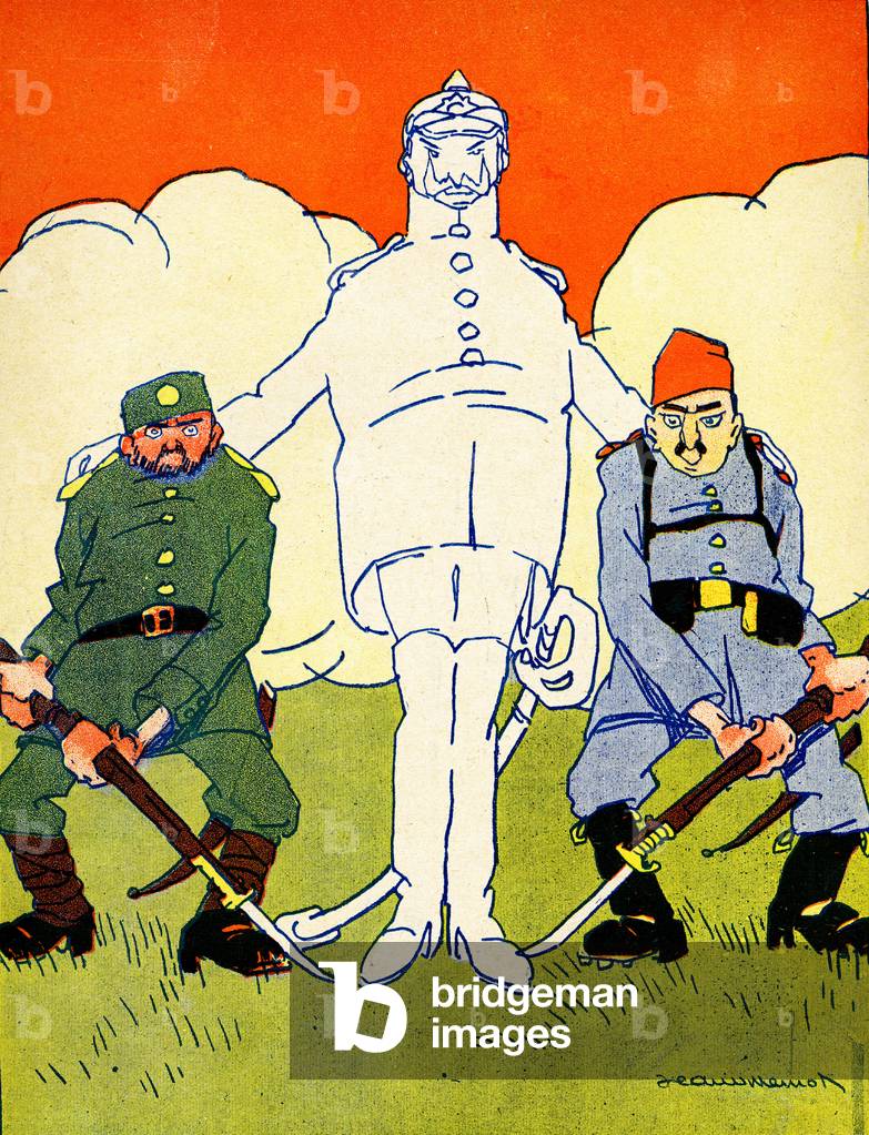 Bulgarian, Turkish and Prussian war cries, 1908 (litho).