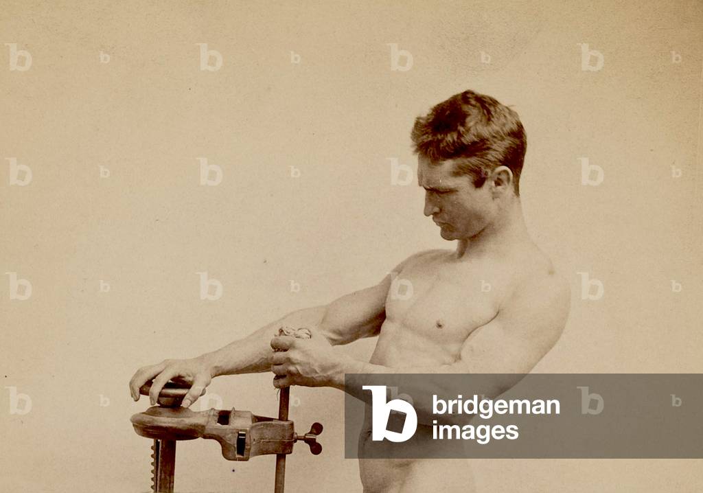 Portrait of Bernarr Macfadden weighing himself, 1893 (photo)