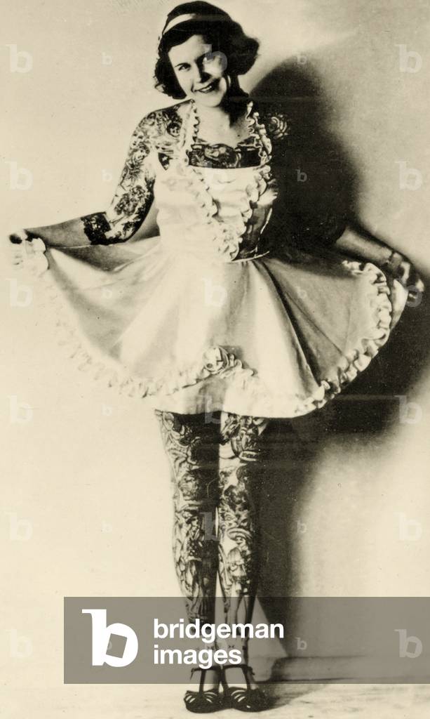 Portrait of a tattooed woman, c.1946 (Sepia Photo)
