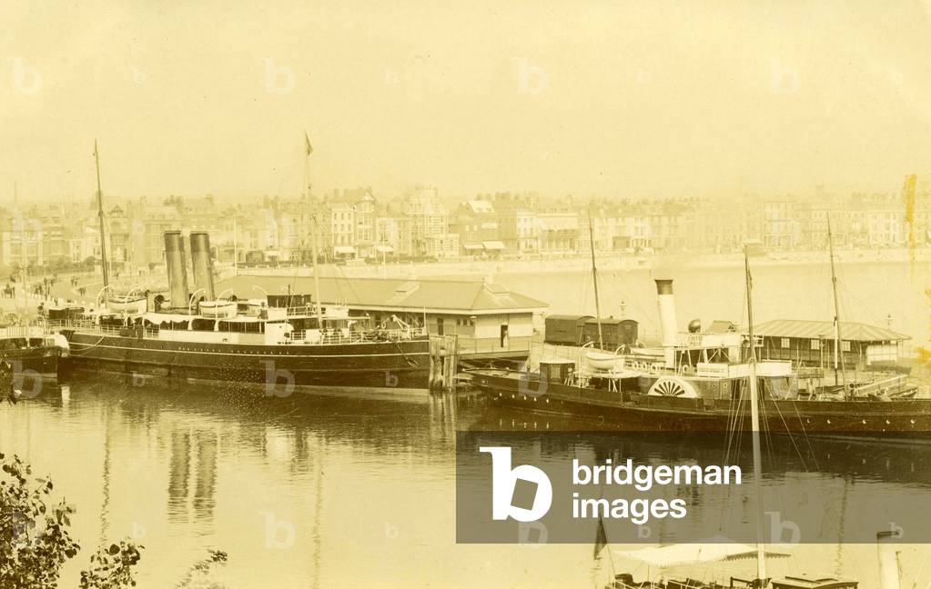 View of steamships in Weymouth harbour, c.1903 (b/w photo)
