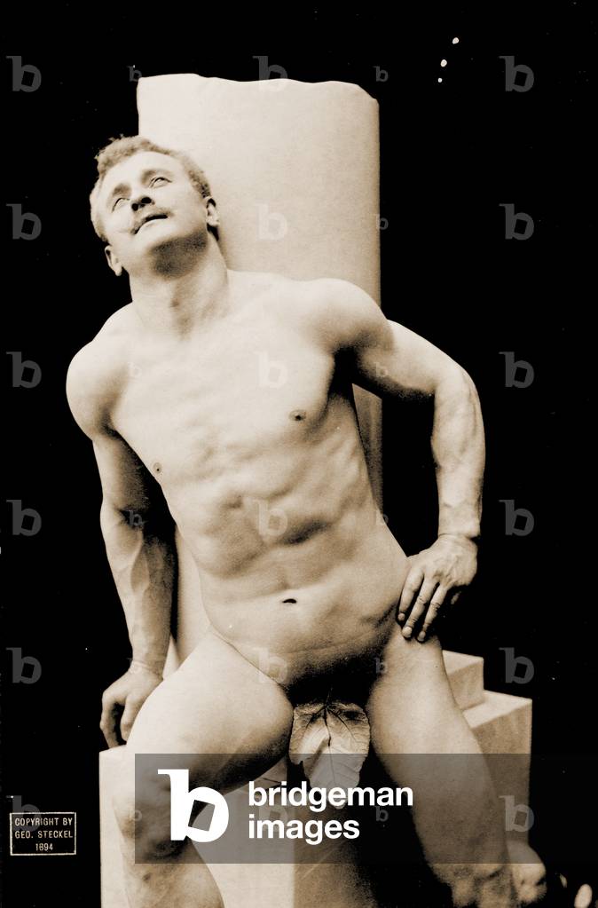 Eugen Sandow, in classical ancient Greco-Roman pose, c.1894 (b/w photo)