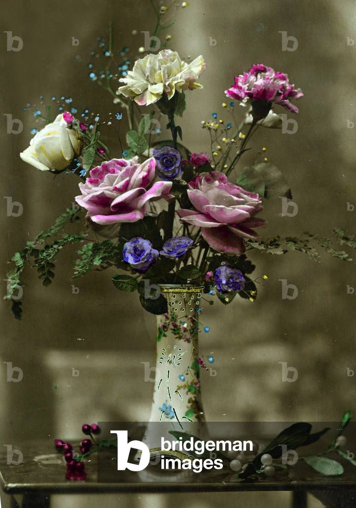 Vase of flowers  c.1898 (hand-tinted photo)