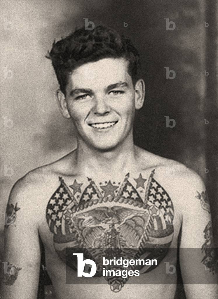 Portrait of a tattooed American Sailor, c.1942 (photo)