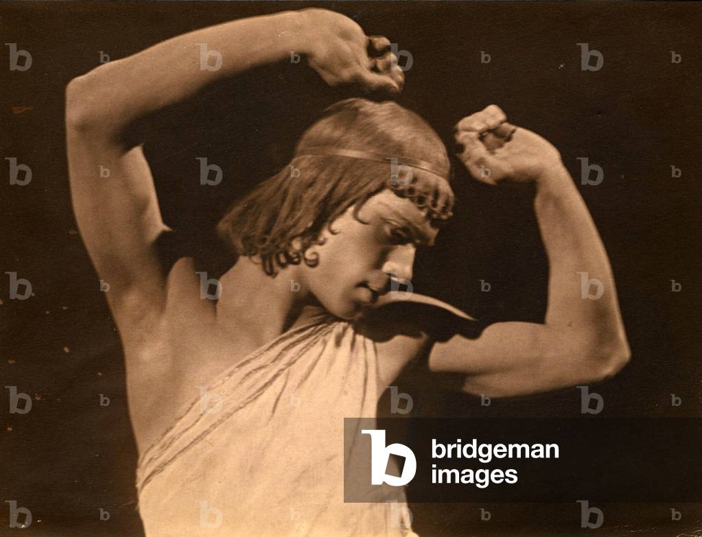 Portrait of Vaslav Nijinsky as Daphnis in Ravel's ballet Daphnis and Chloe, 1911 (b/w photo)