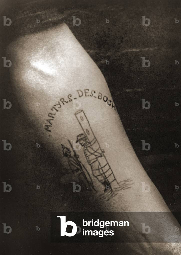 Tattoed Forearm of WW1 French Soldier (b/w photo)