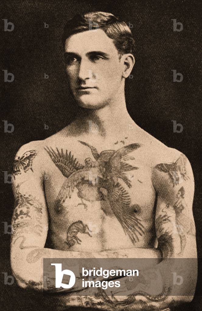 Portrait of a man tattooed by Sutherland MacDonald, 1897 (photo)