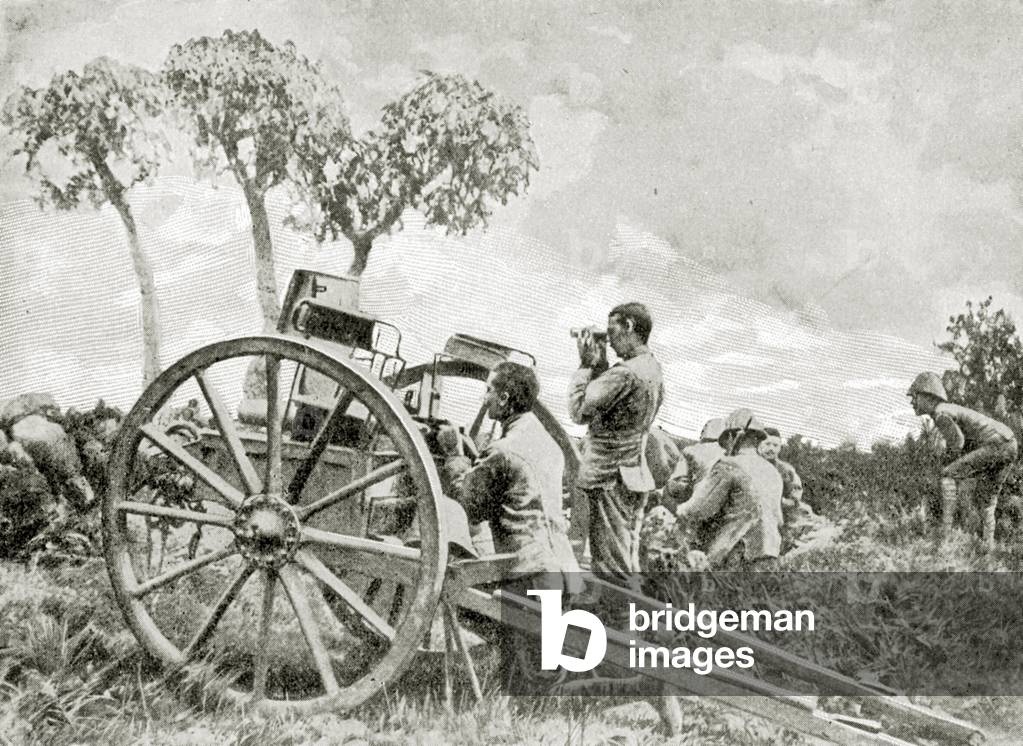 The Scottish Rifles' maxim on ZwartKop, South Africa (litho).