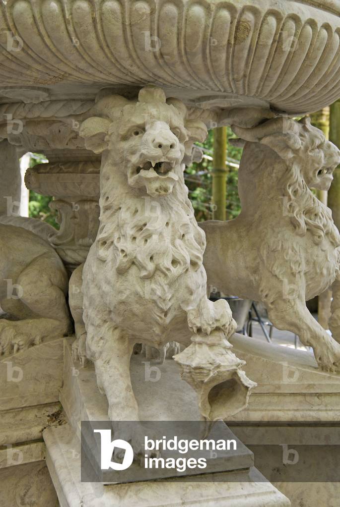 Mythical horned Lion Atlantes at the base of a fountain, Quinta da Regalia;Sintra;Portugal c.1915 (stone)