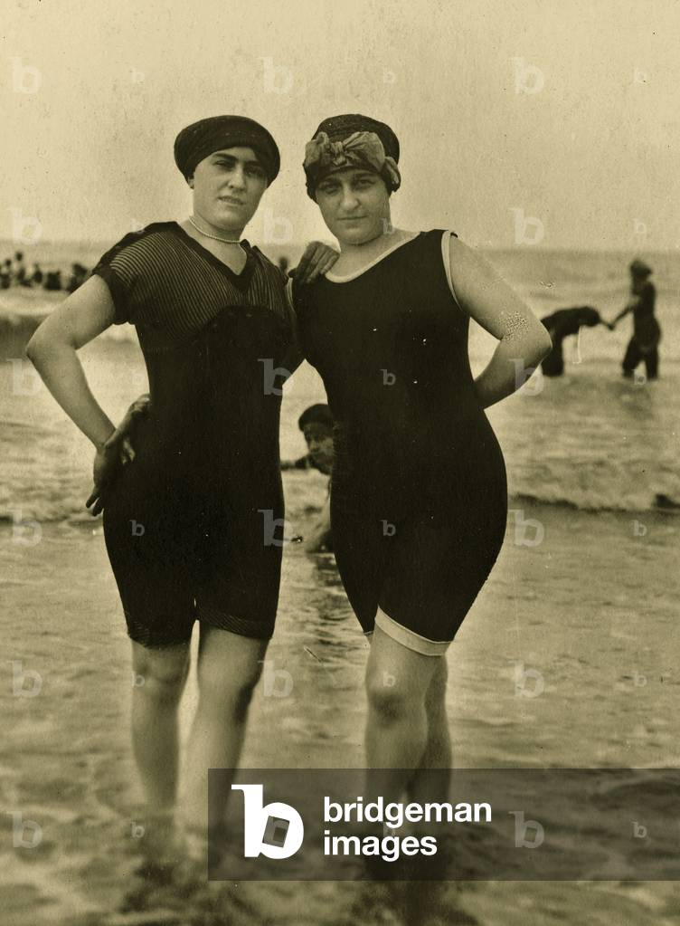 Two bathers in Dieppe, France. c.1901 (b/w photo)