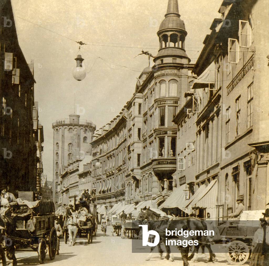 Street scene with view of the Rundetaarn, Copenhagen, Denmark. c.1902 (photo)